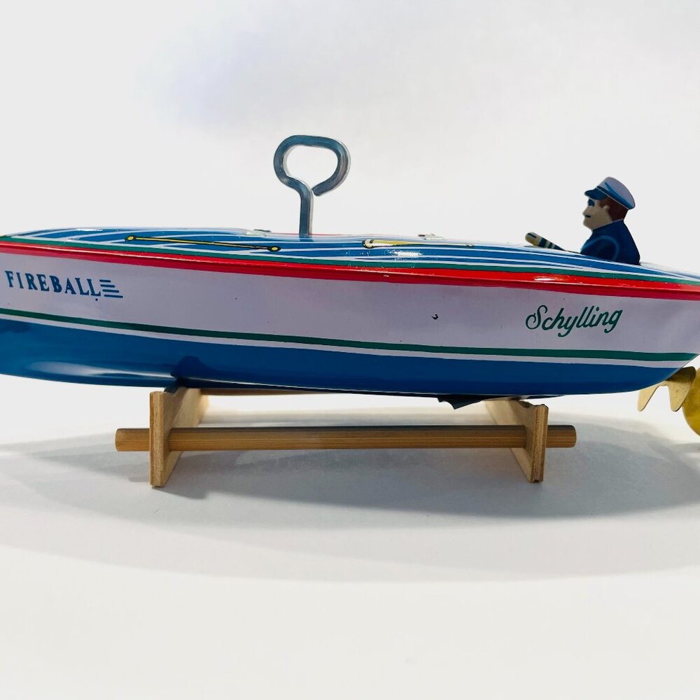 Schylling Collector Series Fireball Tin Speedboat With Original Cardboard Box